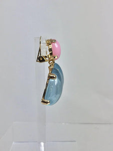 SOLD Pale blue and pink cabochon dangle earrings made in Italy