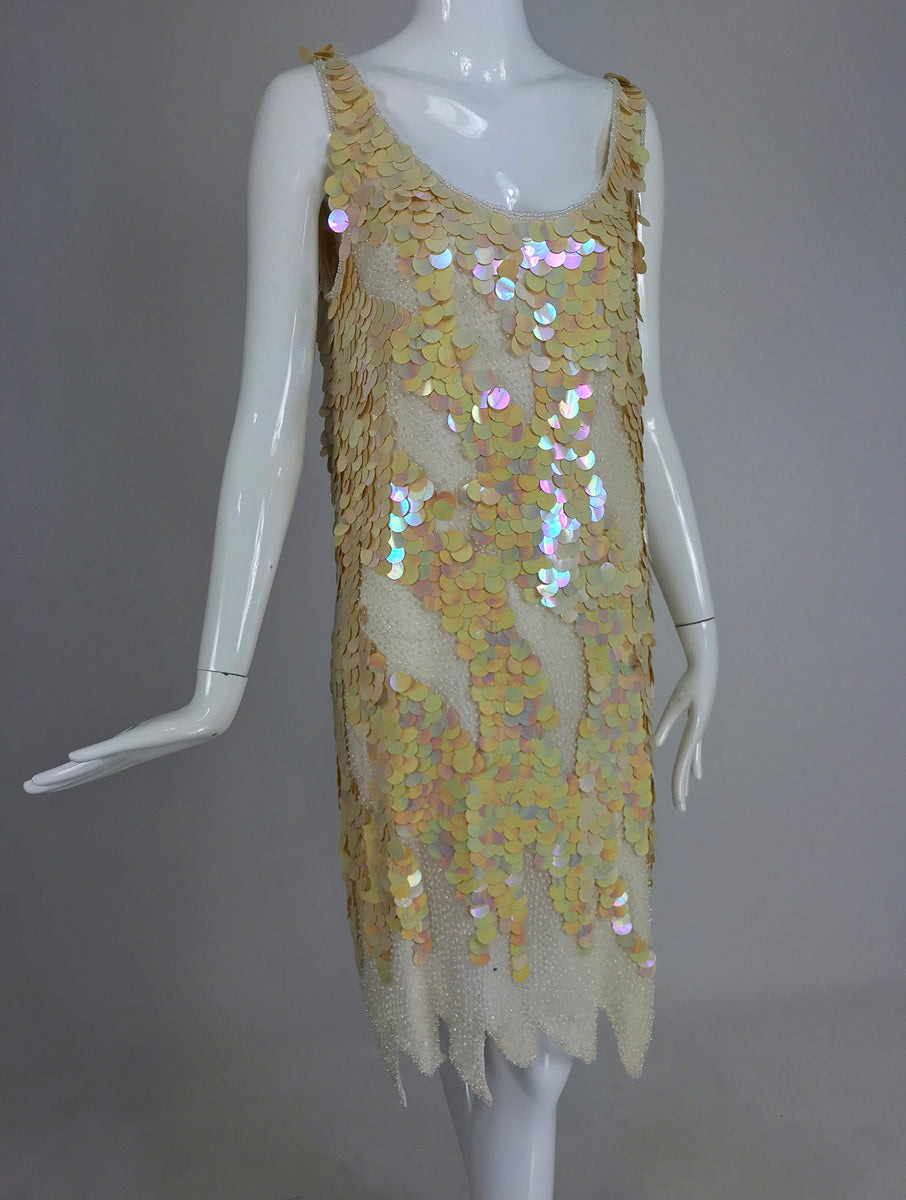 Sweelo Beaded Iridescent Paillette 1920s inspired dress 1980s Large NW ...