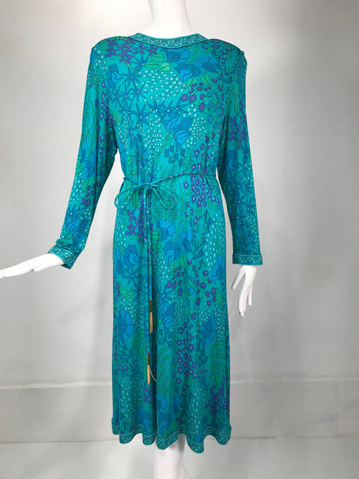 Averardo Bessi Bessi Beautiful Blue Silk Print Dress & Gold Tassel Belt