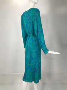 Averardo Bessi Bessi Beautiful Blue Silk Print Dress & Gold Tassel Belt