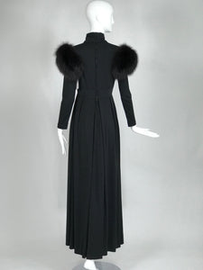 SOLD Vintage Lillie Rubin Victorian Inspired Black Jersey with Fur Shoulders 1970s