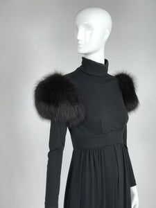 SOLD Vintage Lillie Rubin Victorian Inspired Black Jersey with Fur Shoulders 1970s