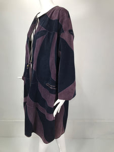 Vintage Patchwork Suede Coat in Purple & Navy Made in Finland