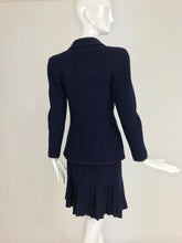 SOLD Chanel Navy Blue Appliqued Fitted Suit with Short Pleated Skirt 1997A