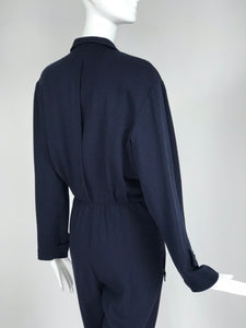 SOLD Vintage Thierry Mugler Navy Blue Jumpsuit 1980s