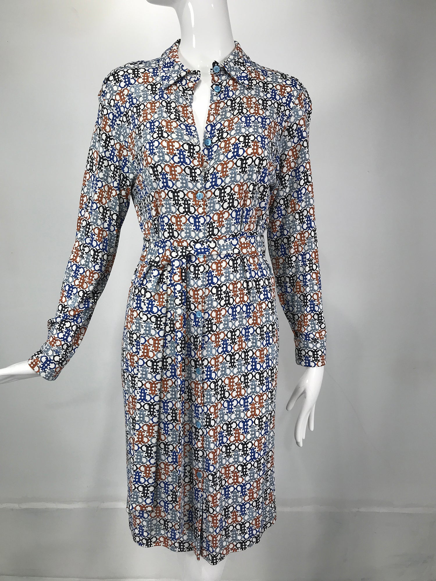 emilio pucci shirt dress Emilio Pucci Multicolor Printed Cotton Wrap Detail Button Front Shirt Dress M Emilio Pucci