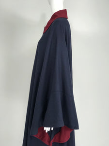 SOLD Chloe 1981 Blue and Wine Wool Cape Designed by Karl Lagerfeld Documented