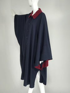 SOLD Chloe 1981 Blue and Wine Wool Cape Designed by Karl Lagerfeld Documented