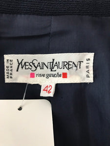 SOLD Vintage Yves Saint Laurent Dark Blue Double Breasted Ribbed Wool Jacket 1990s