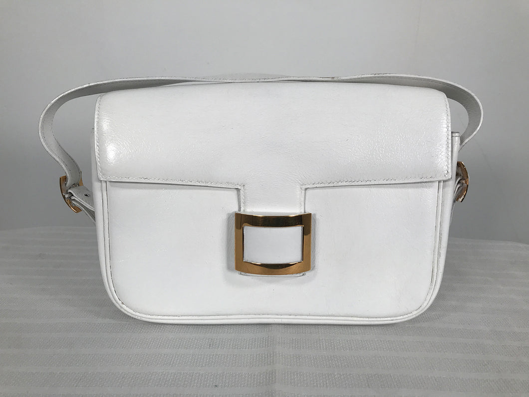 Vintage Hermes Off White Flap Front Tab Closure Gold Hardware 1980s