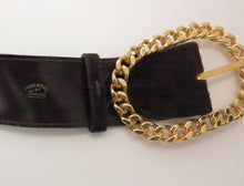 SOLD Gucci chocolate brown suede belt with gold chain buckle