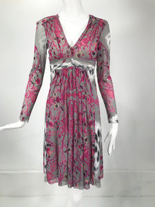 Roberto Cavalli Class V Neck Printed Mesh Empire Bodice Dress