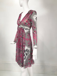 Roberto Cavalli Class V Neck Printed Mesh Empire Bodice Dress