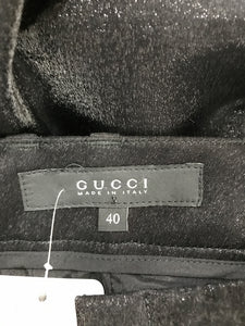Gucci Shimmery Black Wide Leg Cuffed Trouser 40