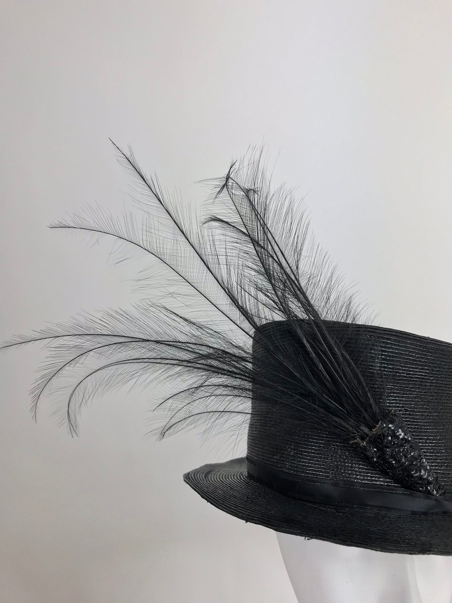 Edwardian Glazed black straw hat with Bird of Paradise  display picture 1