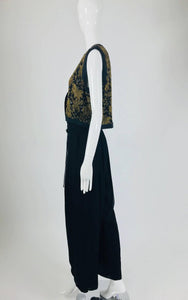 SOLD Diane Freis Gold Beaded Silk Vest and Full Silk Trouser 1970s