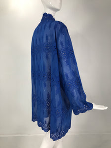 Swiss Eyelet Embroidered Cotton in Royal Blue Custom Made Jacket XL