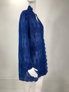 Swiss Eyelet Embroidered Cotton in Royal Blue Custom Made Jacket XL