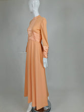 SOLD Vintage Ronald Amey Peach Knit and Satin Mod Maxi Dress 1960s