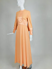 SOLD Vintage Ronald Amey Peach Knit and Satin Mod Maxi Dress 1960s