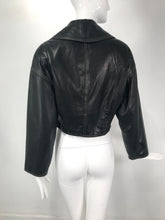 Genny Black Leather Bomber Jacket With Rhinestone Buttons & Gold Stitching 1980s
