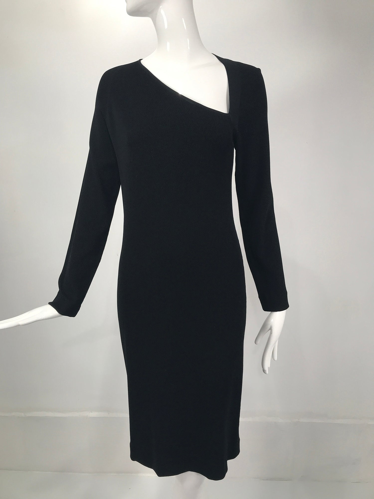 SOLD Helmut Lang Black Ribbed Knit Asymmetrical Neck Dress Palm Beach Vintage SOLD Helmut Lang Black Ribbed Knit Asymmetrical Neck Dress Palm Beach Vintage
