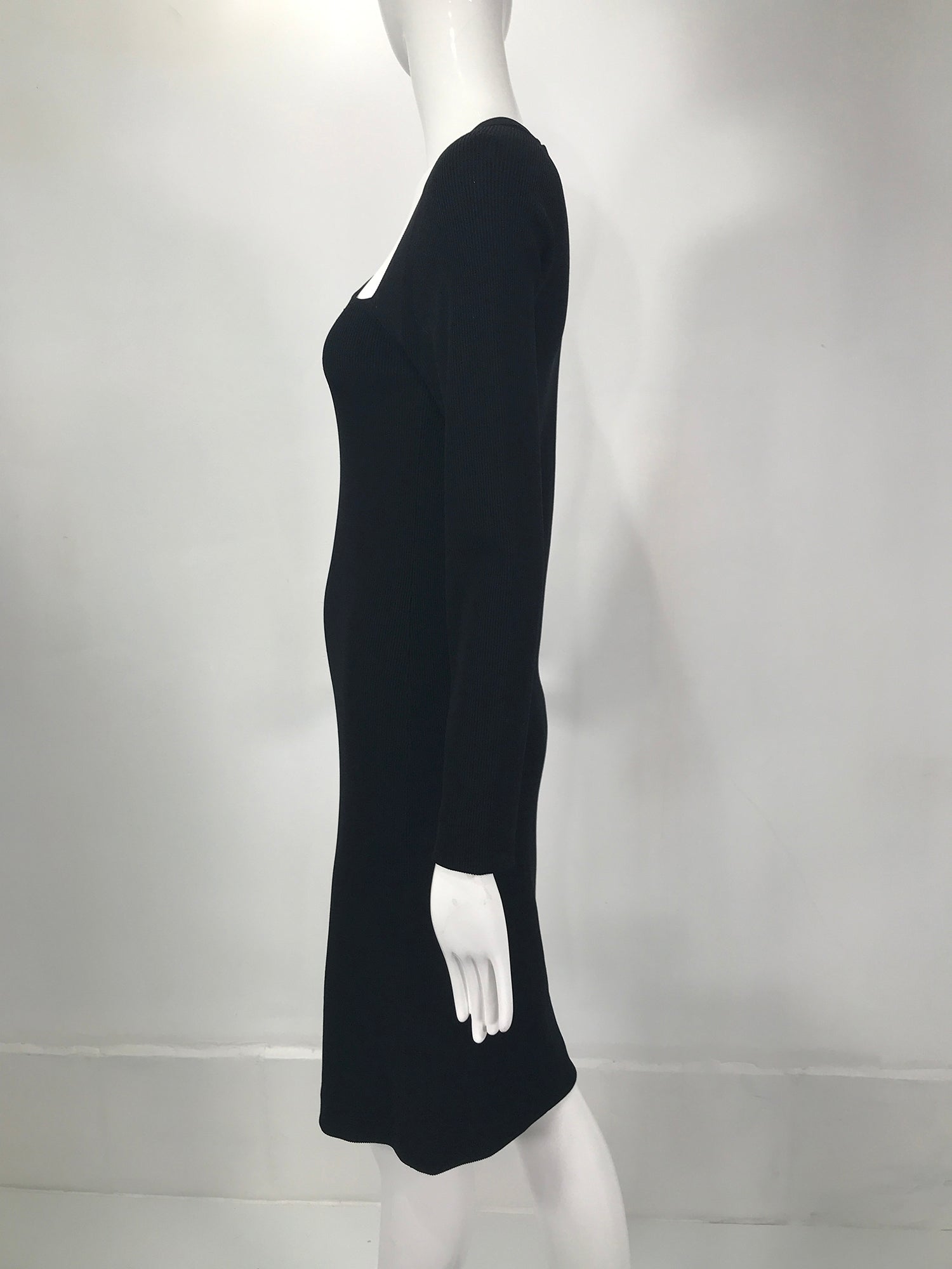 SOLD Helmut Lang Black Ribbed Knit Asymmetrical Neck Dress Palm Beach Vintage SOLD Helmut Lang Black Ribbed Knit Asymmetrical Neck Dress Palm Beach Vintage