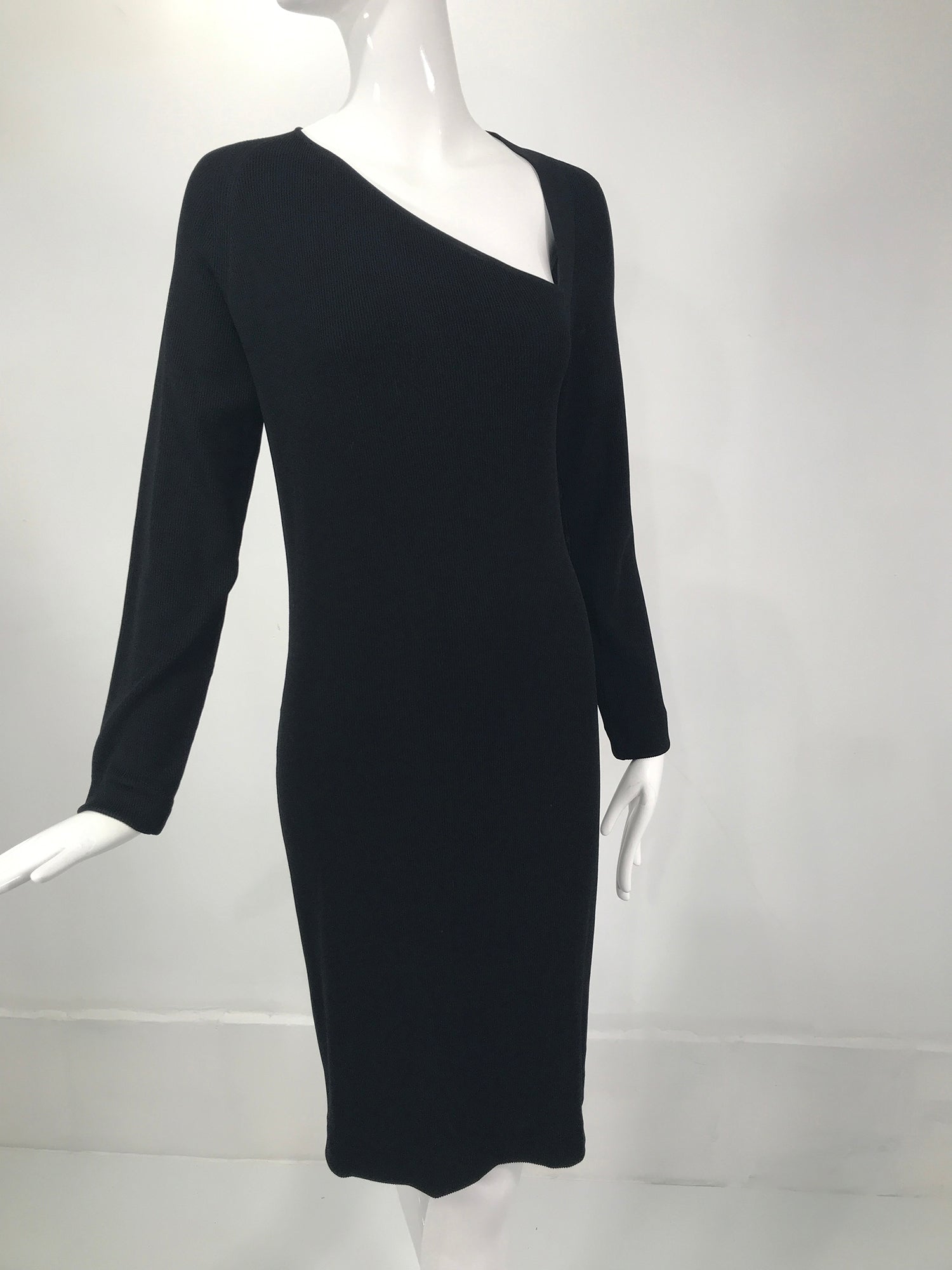 SOLD Helmut Lang Black Ribbed Knit Asymmetrical Neck Dress Palm Beach Vintage SOLD Helmut Lang Black Ribbed Knit Asymmetrical Neck Dress Palm Beach Vintage