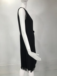 Moschino Sleeveless Black Crepe Bow Waist Fringe Skirt Dress 1990s