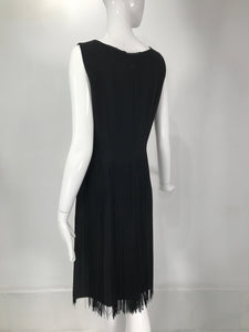 Moschino Sleeveless Black Crepe Bow Waist Fringe Skirt Dress 1990s