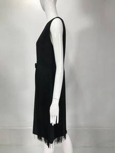 Moschino Sleeveless Black Crepe Bow Waist Fringe Skirt Dress 1990s