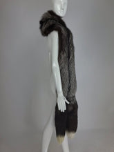 SOLD Silver Fox wide fur stole with double tails at each end 1980s
