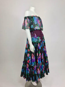 Vintage Yves Saint Laurent Russian collection silk floral top and skirt belt 1974
