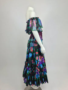 Vintage Yves Saint Laurent Russian collection silk floral top and skirt belt 1974