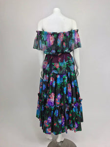 Vintage Yves Saint Laurent Russian collection silk floral top and skirt belt 1974