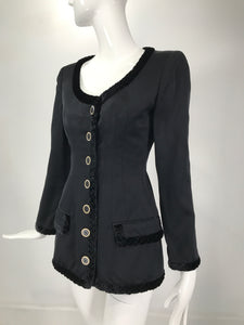 Valentino Black Silk Fitted Jewel Button Evening Jacket 1990s