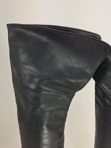 SOLD Chanel Over the knee black leather riding boots Claudia Schiffer worn 1990s