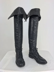 SOLD Chanel Over the knee black leather riding boots Claudia Schiffer worn 1990s