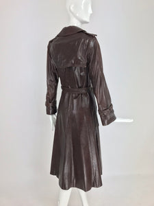 SOLD Anne Klein Chocolate brown leather trench coat 1970s