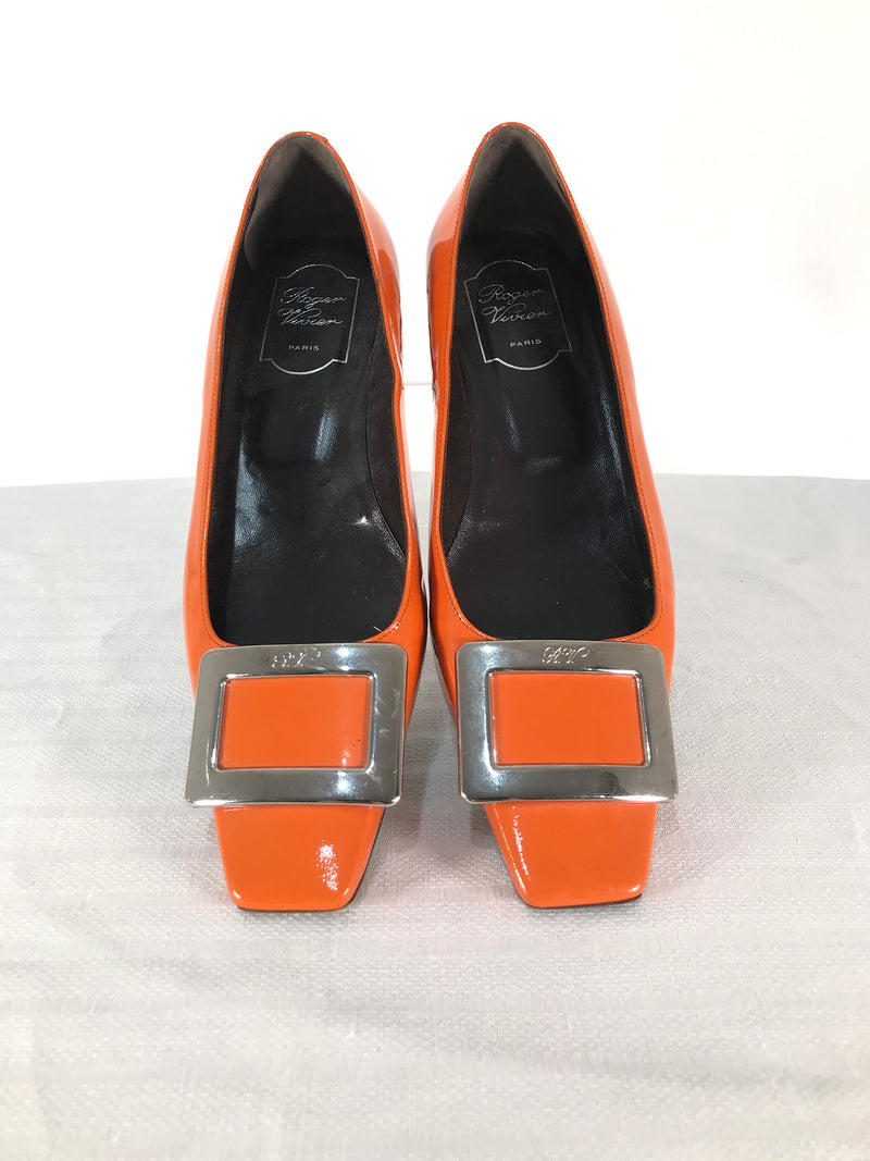 SOLD Roger Vivier Orange Patent Leather Belle du Jour Shoes 38 1/2