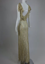 SOLD 1930s Gold Metallic Thread and Cream Lace Evening Dress Vintage