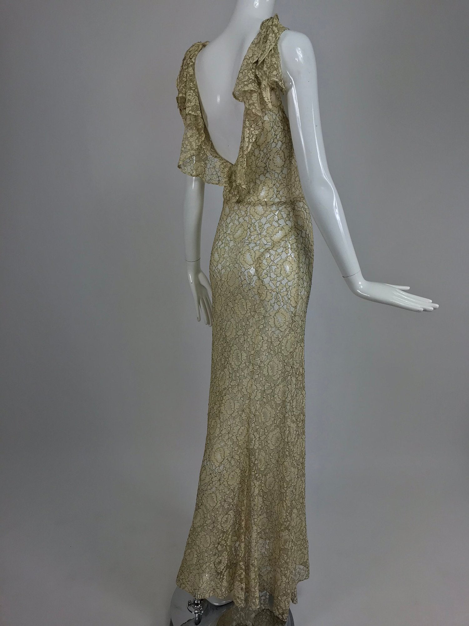 SOLD 1930s Gold Metallic Thread and Cream Lace Evening Dress Vintage Palm Beach Vintage SOLD 1930s Gold Metallic Thread and Cream Lace Evening Dress Vintage Palm Beach Vintage