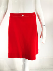 Courreges Orange Wool A Line Skirt White Top Stitching 42