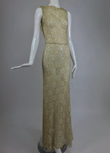 SOLD 1930s Gold Metallic Thread and Cream Lace Evening Dress Vintage