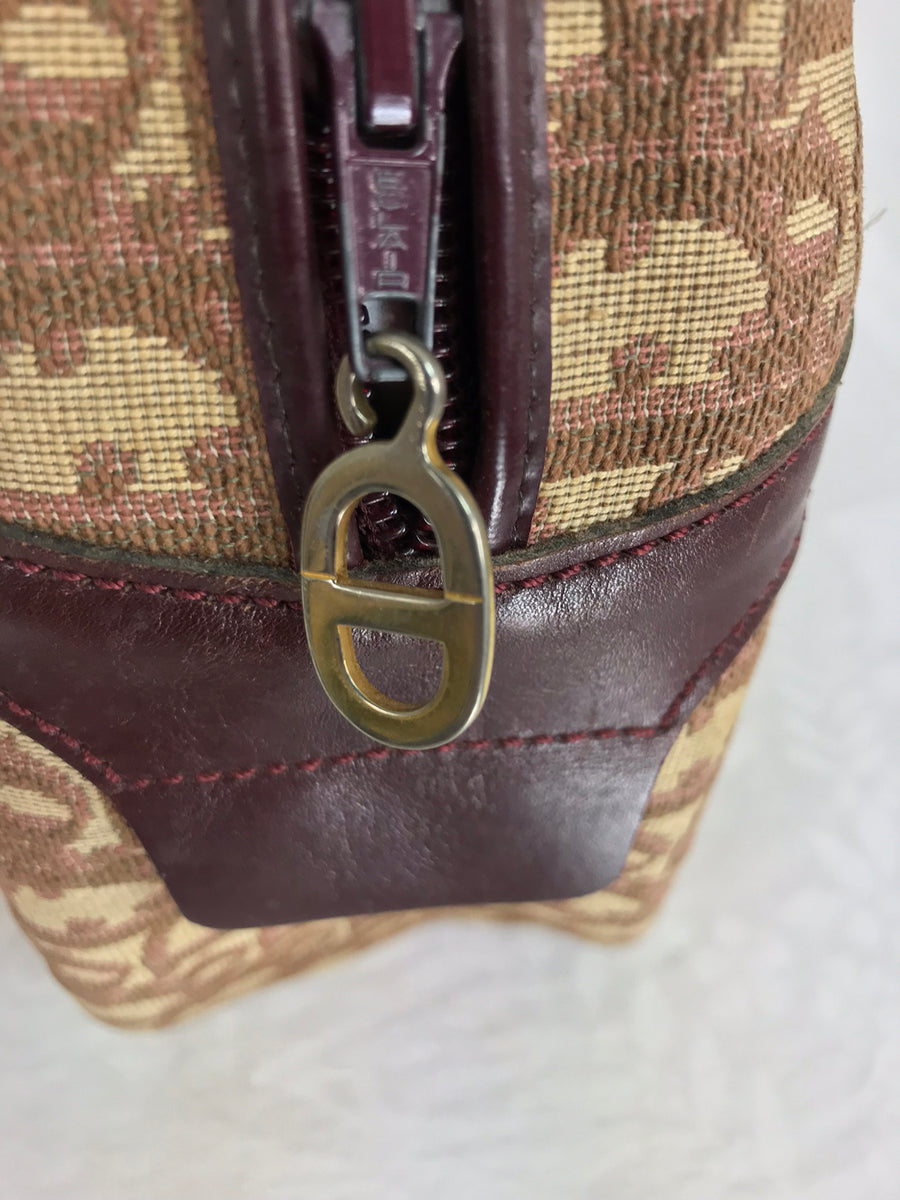 SOLD Christian Dior Burgundy Leather and Logo Canvas Large Handbag Rar ...