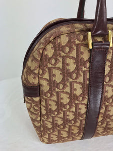 SOLD Christian Dior Burgundy Leather and Logo Canvas Large Handbag Rare 1970s