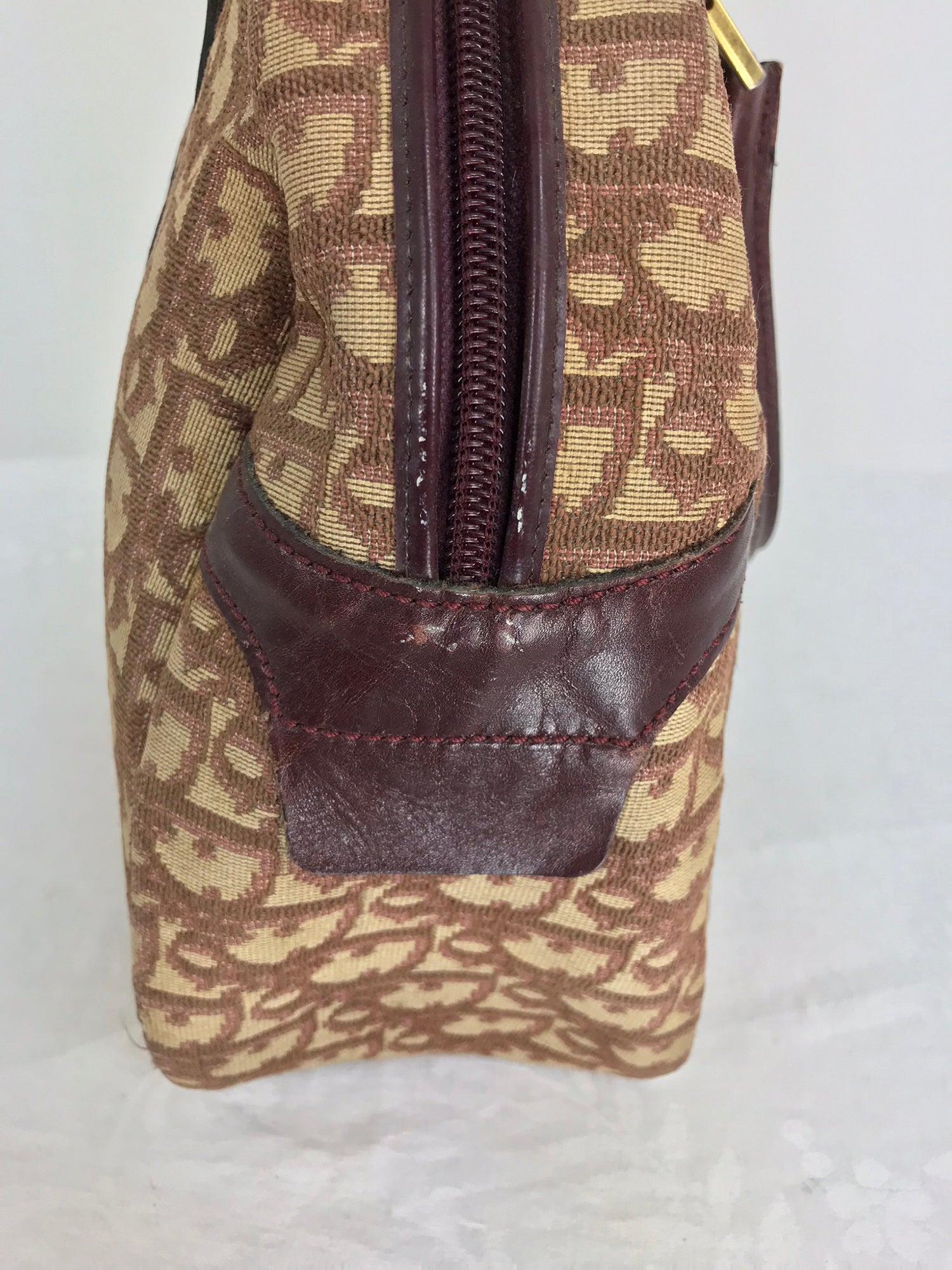 SOLD Christian Dior Burgundy Leather and Logo Canvas Large Handbag Rar ...