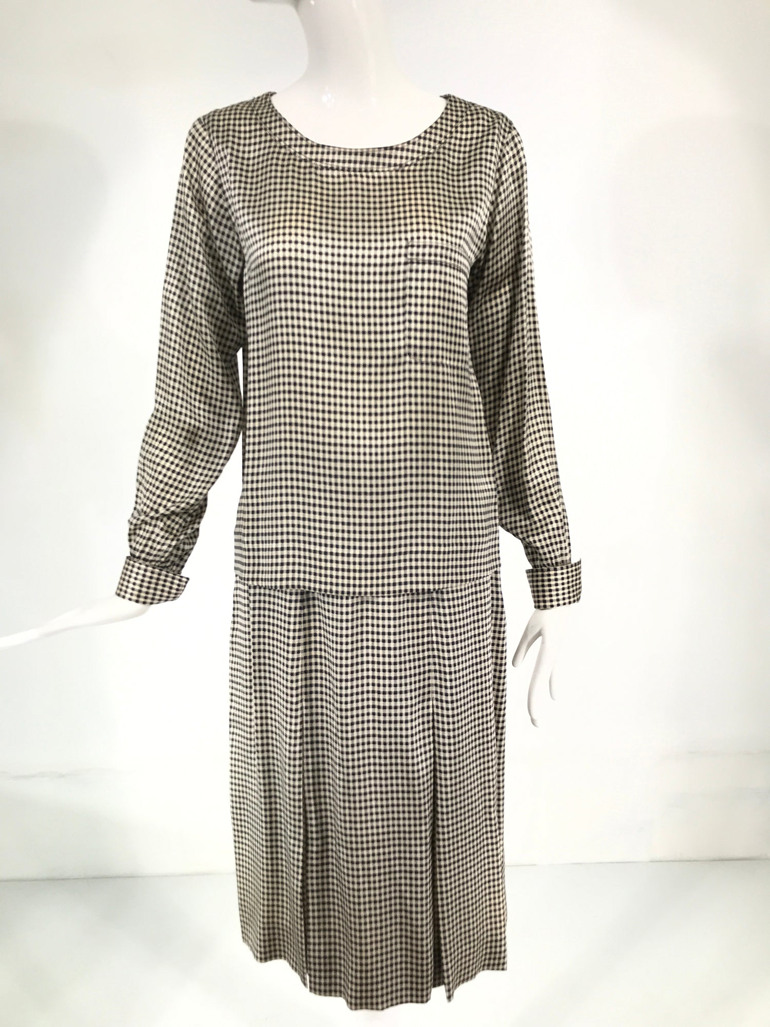 Chanel Natural & Black Check Silk Blouse & Skirt Set 1980s – Palm