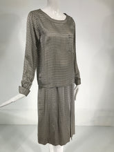 Chanel Natural & Black Check Silk Blouse & Skirt Set 1980s