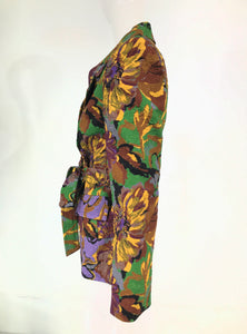 Duro Olowu Floral Printed Cloque Rayon Belted Wrap Jacket